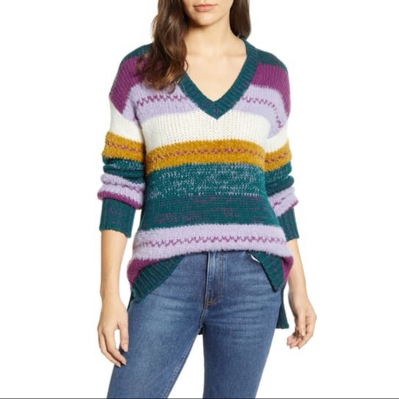 Cozy Caslon Mixed Stripe V-Neck Pullover - Picture 3 of 4